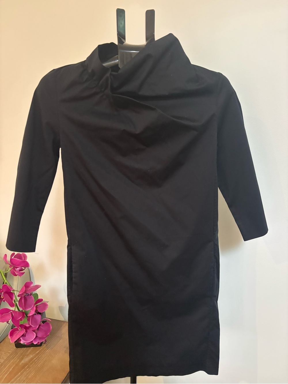 COS Black Draped-Collar Dress w/pockets